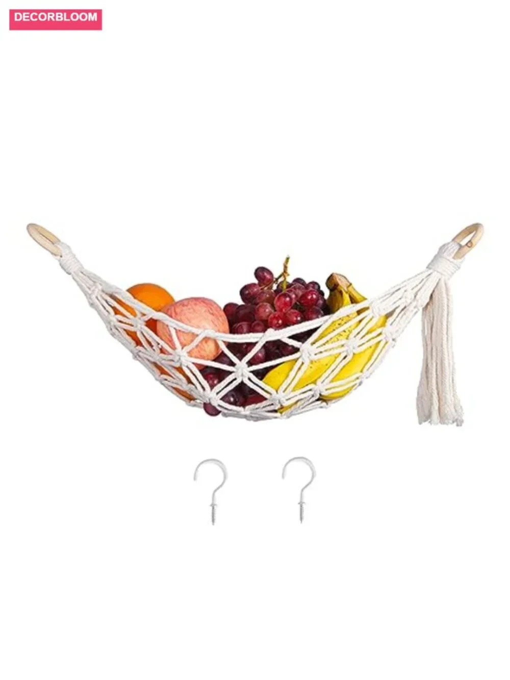 22 inch Hanging Fruit Hammock Vegetable Net Storage with Screw Hooks